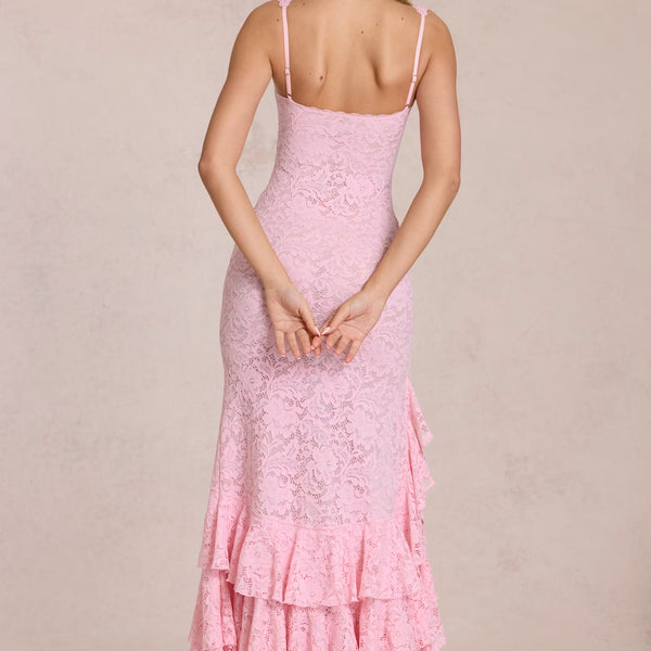 Long dress with lace ruffles