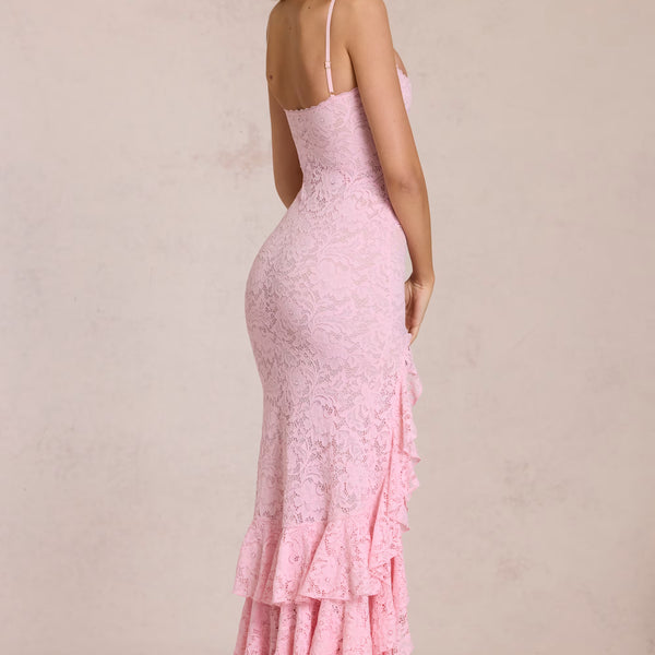 Long dress with lace ruffles