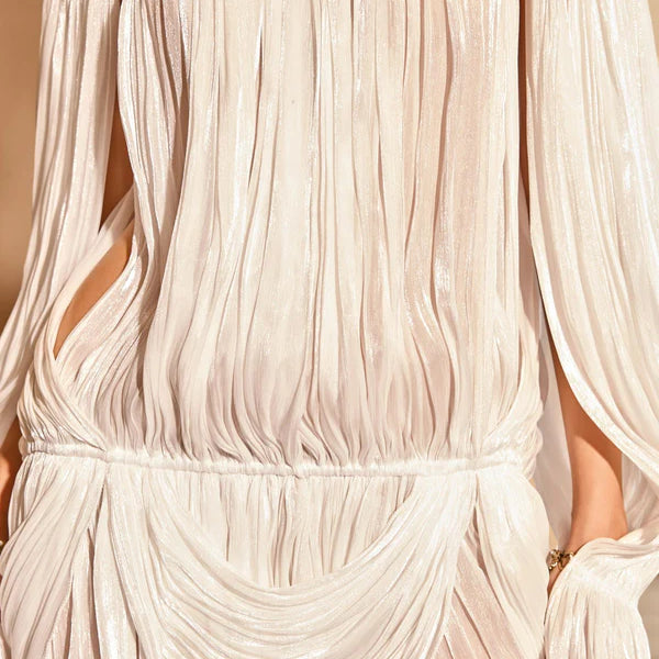 Draped mini dress with bell sleeves