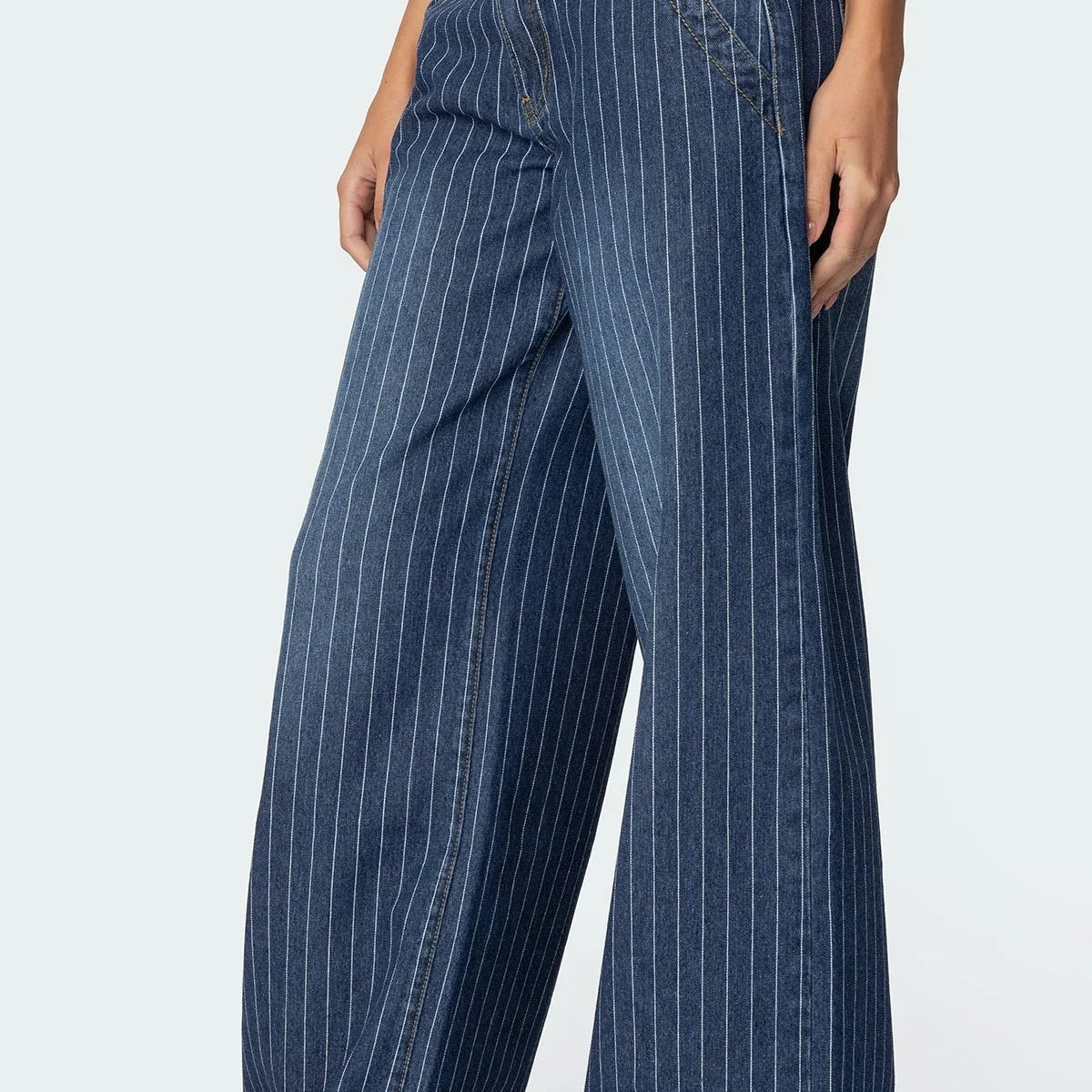 Pinstripe Wide-Leg Jeans