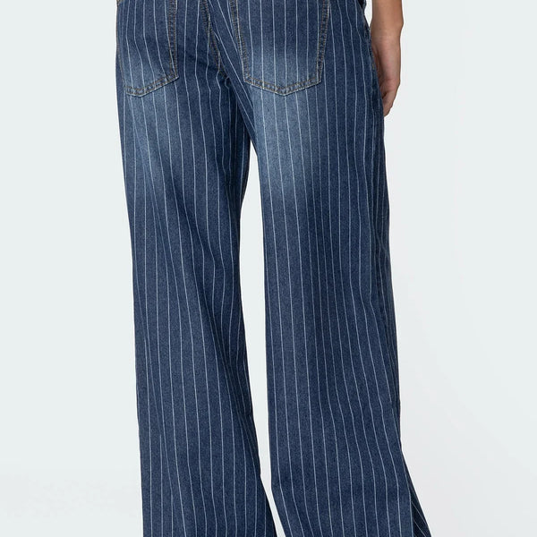 Pinstripe Wide-Leg Jeans