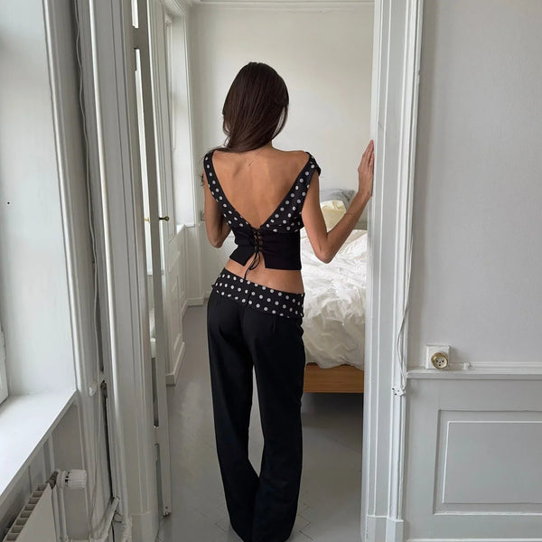 Two-piece set with black polka dots