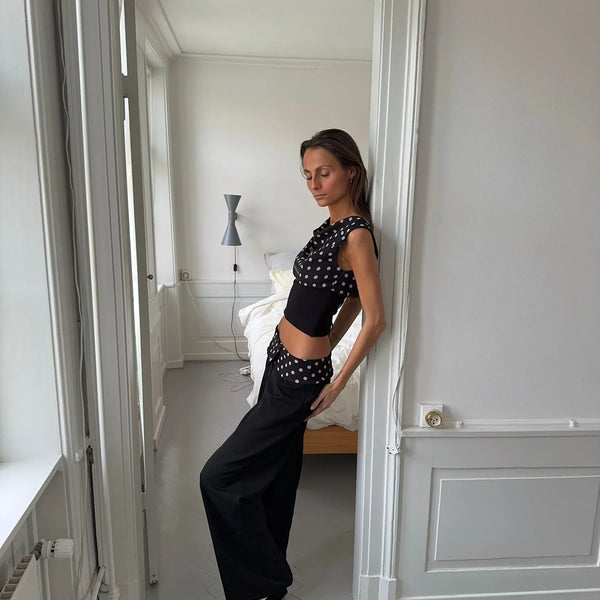 Two-piece set with black polka dots